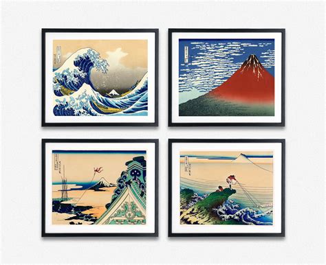 Woodblock Prints Japanese Woodblock Art Set Of 4 Woodblock Wall Art By