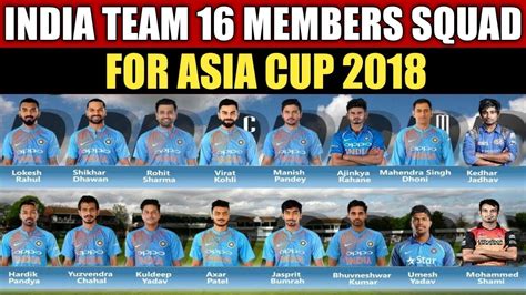 Asia Cup 2018 India Team Squad India 16 Member Odi Team Squad For