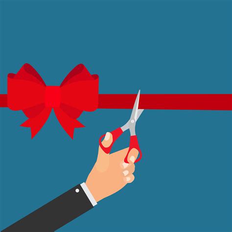Hand Scissors Cutting Red Ribbon Grand Opening Concept Vector