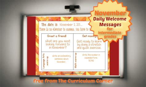 November Daily Welcome Messages The Curriculum Corner 4 5 6
