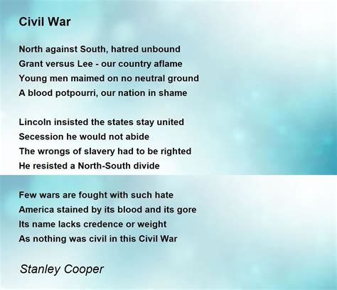 Civil War Civil War Poem By Stanley Cooper