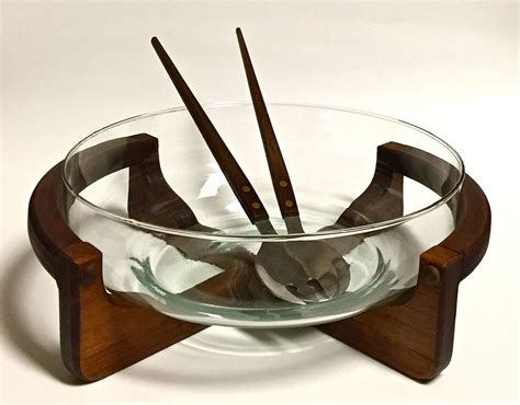 About us detailed images wooden holder with one glass bottle item no: Mid Century Modern Retro Wood Salad Bowl Stand with Glass ...