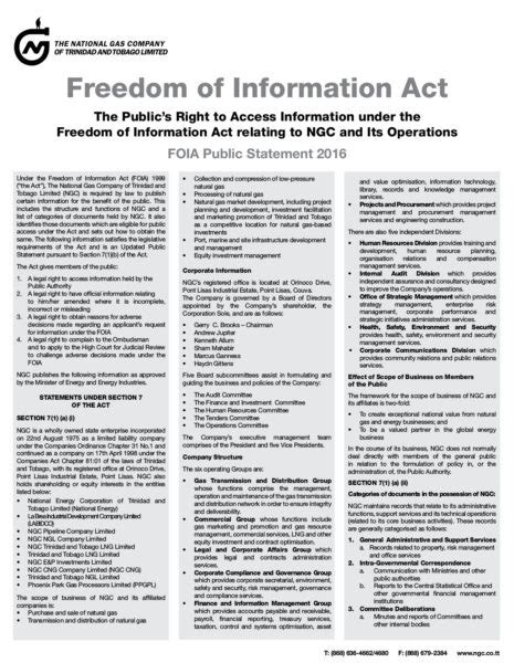 Freedom Of Information Act Public Statement 2016 Ngc Ngc