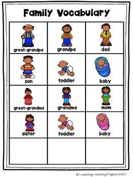 family picture word vocabulary bundle  kindergarten tpt