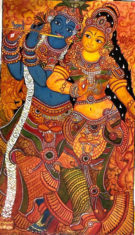 Radha Krishna Kerala Mural 17 X 29 International Indian Folk