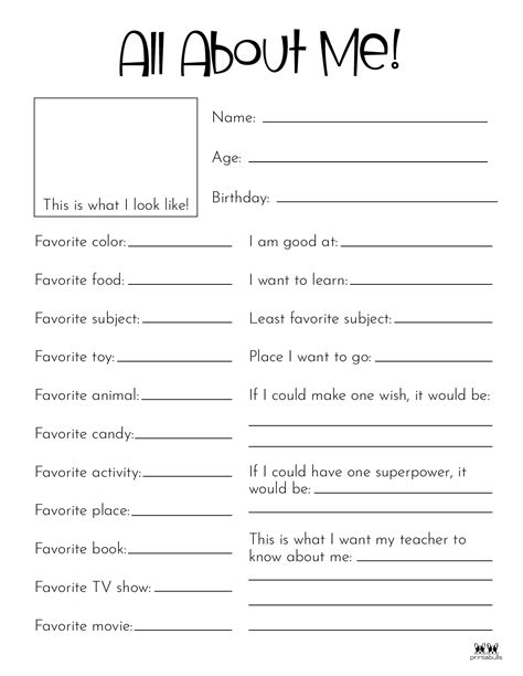 All About Me Printable Worksheets 50 Free Printables Printabulls