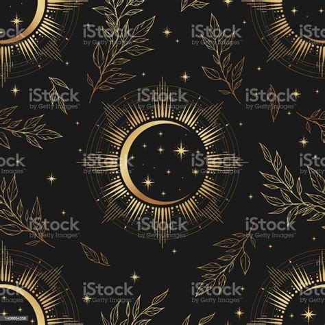 Gold Seamless Pattern And Boho Astrology Stock Illustration Download