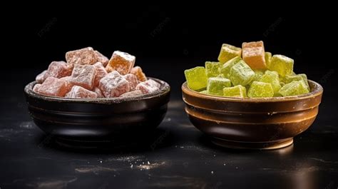 Exquisite Turkish Delight Lokums Presented In Bowls With A Side View Of