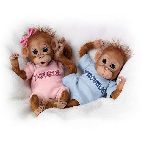 Ashton Drake Double Troule Poseable Twin Baby Monkey Doll Set By Cindy