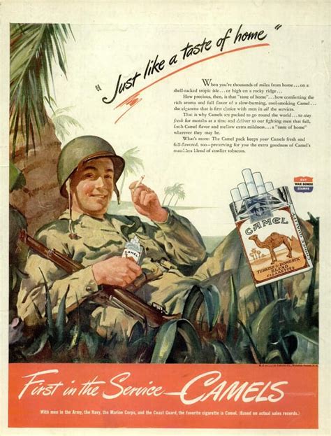 The army motorcycle corps ! WW2 Camel Cigarette Ad July 1944 - "Just like a taste of home"