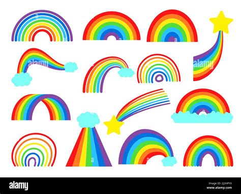 Cartoon Rainbow Vector Collection Set Colourful Rainbows Stars And