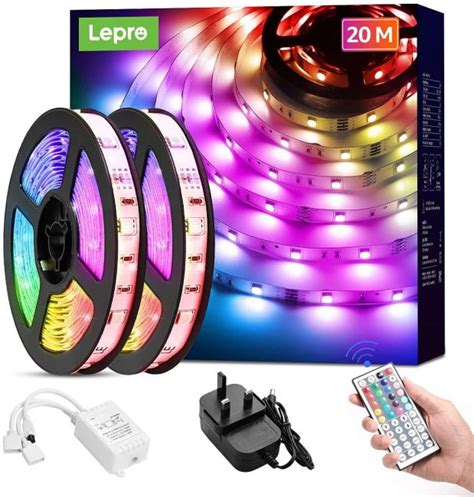 Lepro 20m Led Strip Lights With Remote Rgb Colour Changing Dimmable