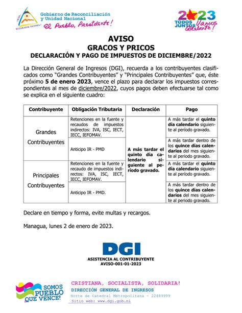 Dgi Nicaragua On Twitter Estimado Contribuyente Se Publico El Aviso Fecha Limite