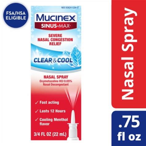 Mucinex Sinus Max Severe Nasal Congestion Relief Clear And Cool Nasal Spray 075 Fl Oz Ralphs