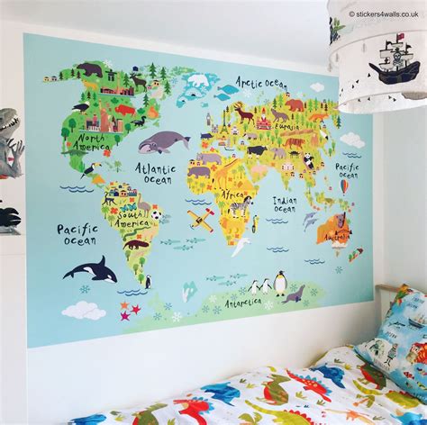 Reusable Kids World Map Fabric Wall Sticker World Map Wall Decal Map