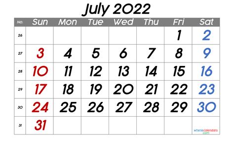 July 2022 Calendar With Week Numbers Get Calendar 2022 Update