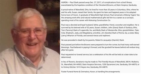 Ohio Man Has The Cleveland Browns Listed As His Cause Of Death In His