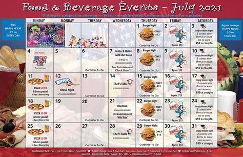 Saddlebrooke Monthly Dining Calendar