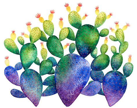 Rainbow Watercolor Cacti Instant Download Cactus Art Cactus Etsy