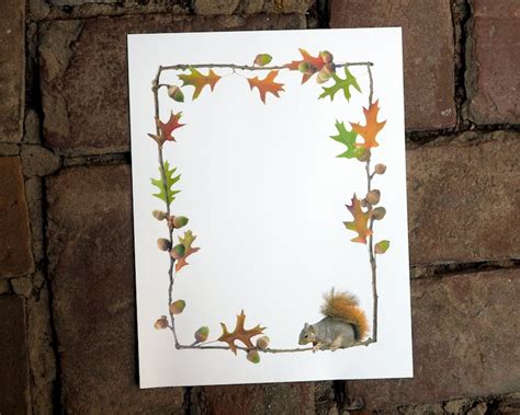 Oak Leaves Acorns Squirrel Fall Digital Border Etsy