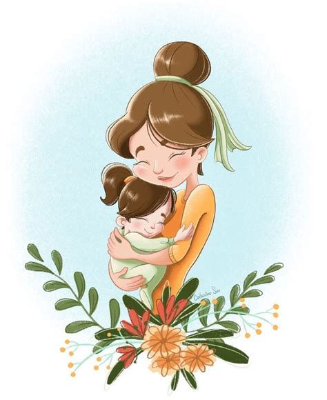 Mother And Daughter Drawing Mother Art Girls Cartoon Art Baby Animal