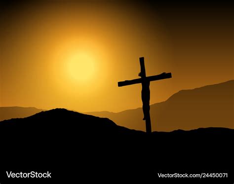 Jesus On Cross At Sunset Royalty Free Vector Image