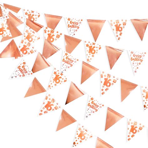 Buy 40ft Rose Gold 16th Happy Birthday Bunting Banner Triangle Pennant