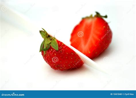 Deliciously Red Strawberries Cut Into Half Stock Photo Image Of