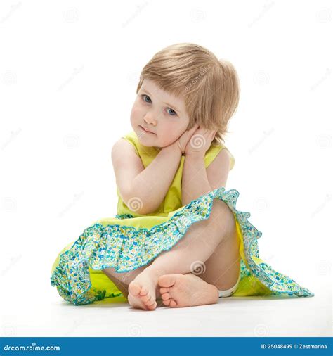 Pretty Little Girl Sitting On The Floor Stock Image Image Of