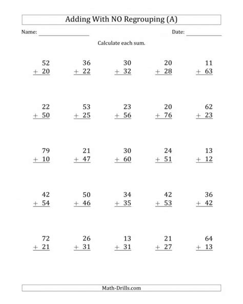 Addition Worksheet No Regrouping Math Worksheets Printable