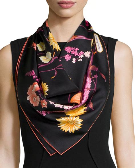 Lyst Ferragamo Fiorato Floral Print Silk Foulard Scarf In Black