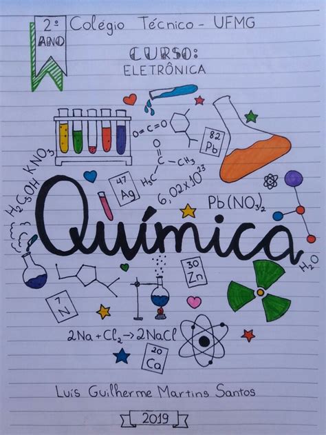 Capa para caderno de química Capas de livros escolares Lettering