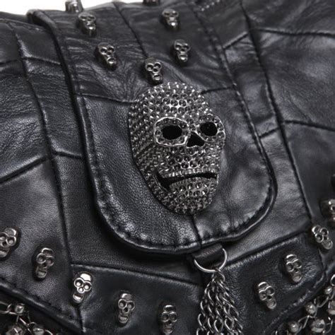 Mg Collection Parkin Black 3d Skull Studded Fringe Beads Lambskin Leat