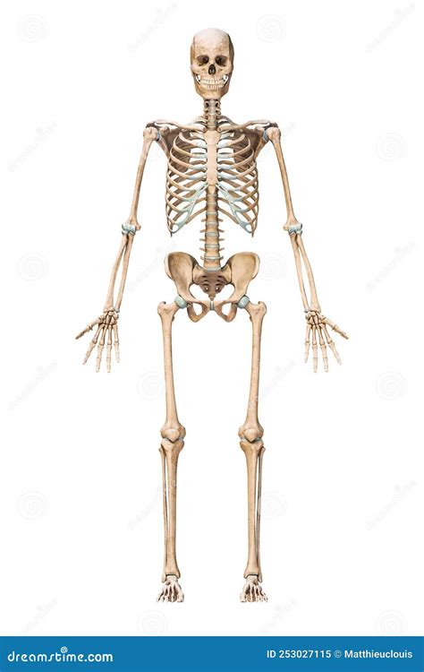 Anterior Or Front View Of Accurate Human Skeletal System With Skeleton Bones Of Adult Male