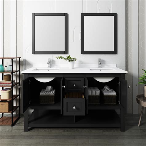 Traditional Double Sink Bathroom Vanity With Mirrors And Color Options