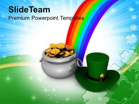 St Patricks Day Irish Hat And Pot Of Gold Coins Templates Ppt