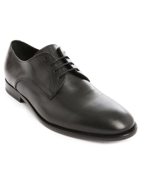 Heel height 1 1/4 in. Armani Black Leather Derby Shoes With Stitched Soles in ...