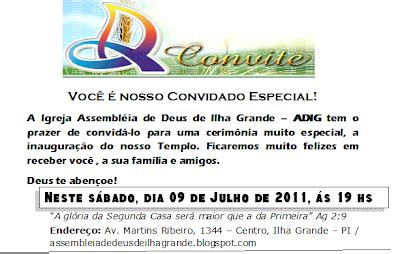 Assembl Ia De Deus De Ilha Grande Adig Convite