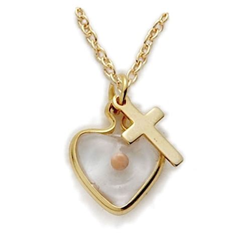 14k Gold Filled Mustard Seed Heart Necklace With Cross Charm On 18