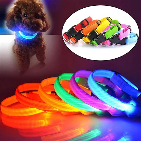 Nylon Led Pet Dog Collar Led Light Night Safety Glowing In The Dark Dog