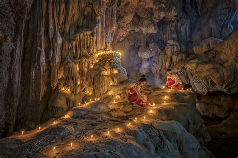 Offerings To Buddha In Phar Baung Limestone Cave Near Mawlamyine