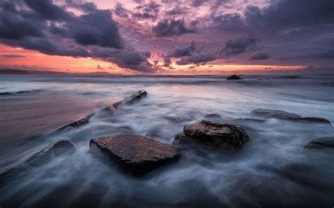 Hd wallpaper for pc dark. Sea Coast With Rocks, Waves, Dark Sky With Clouds Red ...