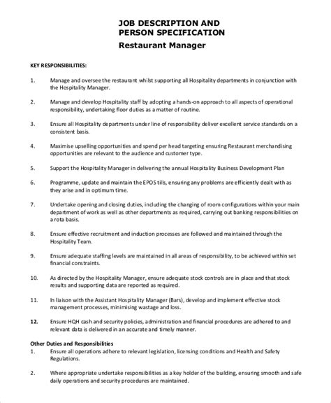Free 9 Sample Restaurant Manager Job Description Templates In Pdf Ms