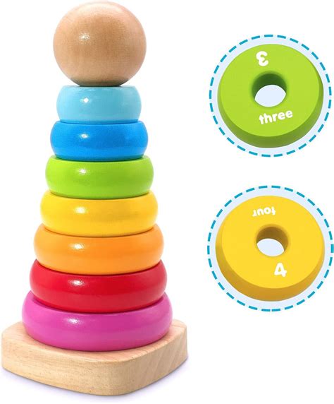 Euyecety Stacking Tower Wooden Toy Baby Sorter Stacking Toy Stacking