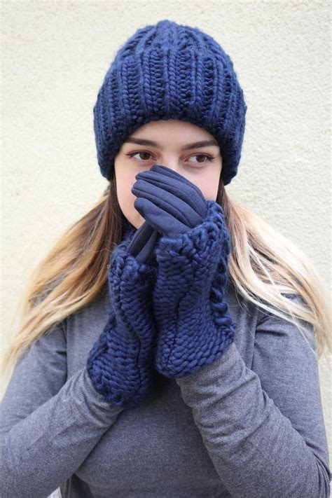 Knit Hat Scarf Gloves Setsuper Soft Stretchy Winter Autumn Etsy