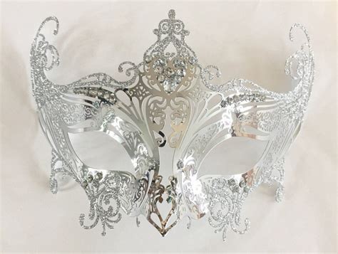 Silver Masquerade Mask Womens Luxury Venetian Mask With Jewels Etsy