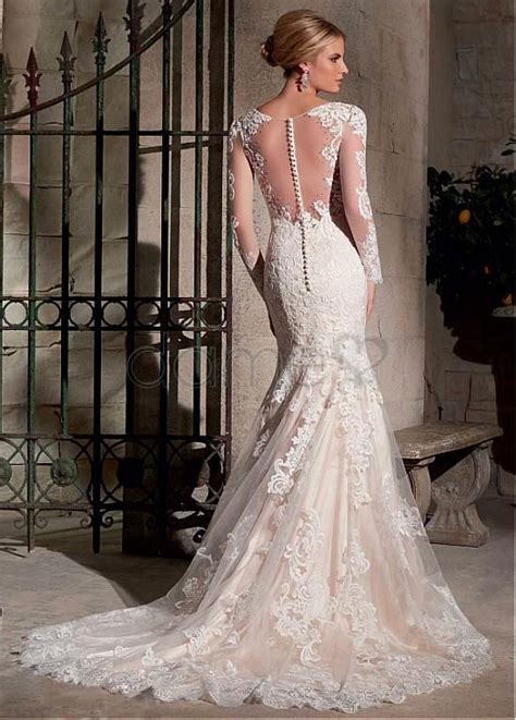 Dadurch wird sehr oft das gesamte kleid aufgewertet und du wirkst im brautkleid noch eleganter und festlicher. Satin Meerjungfrau Spitze Etui Spitze Overlay lange Ärmel ...