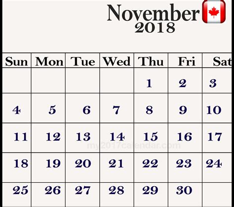 November 2018 Calendar Canada Holidays Holiday Calendar Canada