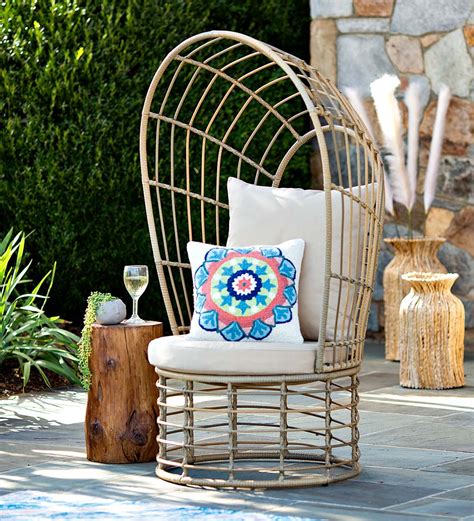 Soft cushions covered in durable solution dyed 100% polyester fabric. All-Weather Rattan Egg Chair | Eligible for Shipping ...