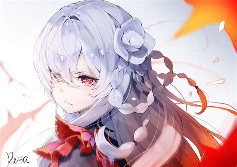 White Hair Red Eyes Long Hair Original Characters Anime Anime Girls Simple Background